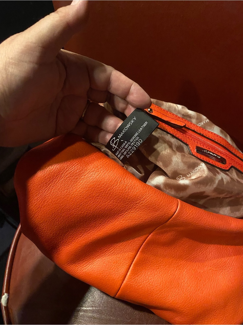 b. makowsky Vibrant Orange Pebbled Leather Hobo - Picture 3 of 8